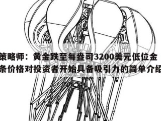 策略师：黄金跌至每盎司3200美元低位金条价格对投资者开始具备吸引力的简单介绍