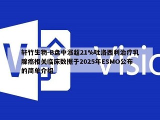 轩竹生物-B盘中涨超21%吡洛西利治疗乳腺癌相关临床数据于2025年ESMO公布的简单介绍